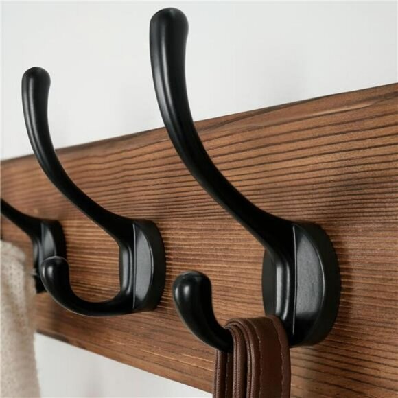 Wall Mounted Coat Rack Wood 5 Hook Heavy Duty Entryway Hat Towel Hanger - Picture 4 of 8